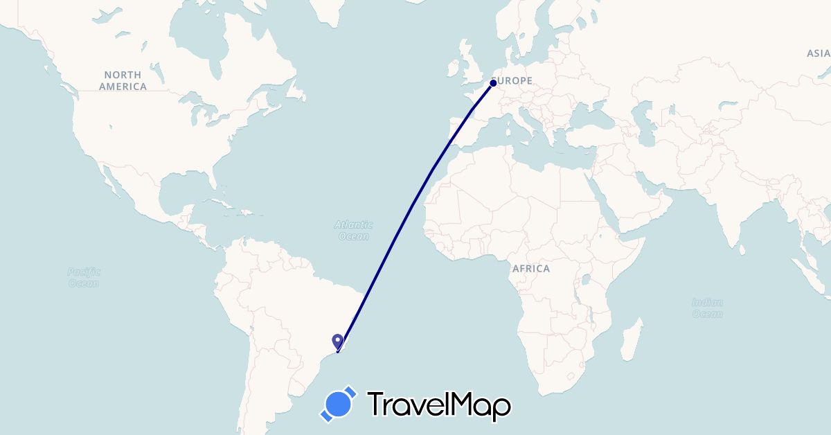 TravelMap itinerary: driving in Belgium, Brazil, Portugal (Europe, South America)